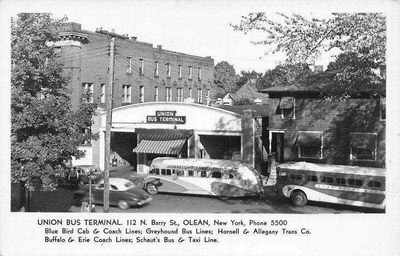 Olean NY Union Bus Terminal Greyhound, Blue Bird, & Coach Buses RPPC