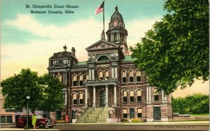 Vtg Linen Postcard Belmont County OH St. Clairsville Court House - UNP Tichnor