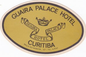 Brasil Curitiba Guaira Palace Hotel Vintage Luggage Label sk2673