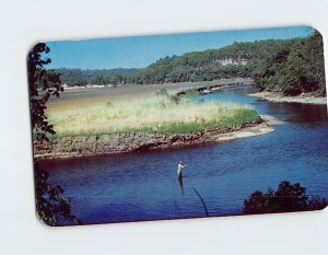 Postcard Field and Stream Vacationland Scene Man Fishing