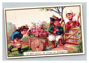 Vintage 1880's Victorian Trade Card Mercer & Pruvot Chicory Coffee - Flower Cart