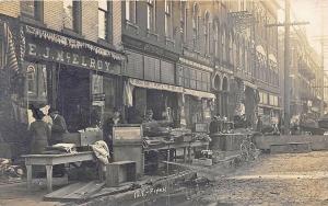 Fremont OH 1913 Flood Store Fronts Signed Finch RPPC Postcard