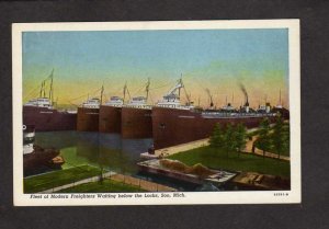 MI Fleet Freighters Ships Boats Locks Soo Michigan Postcard Eugene Pargay