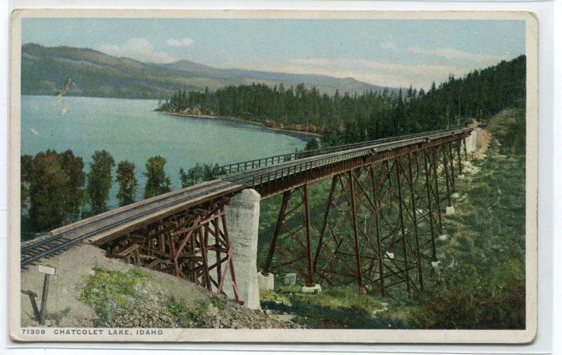 Railroad Trestle Bridge Chatcolet Lake Idaho 1910c Phostint postcard