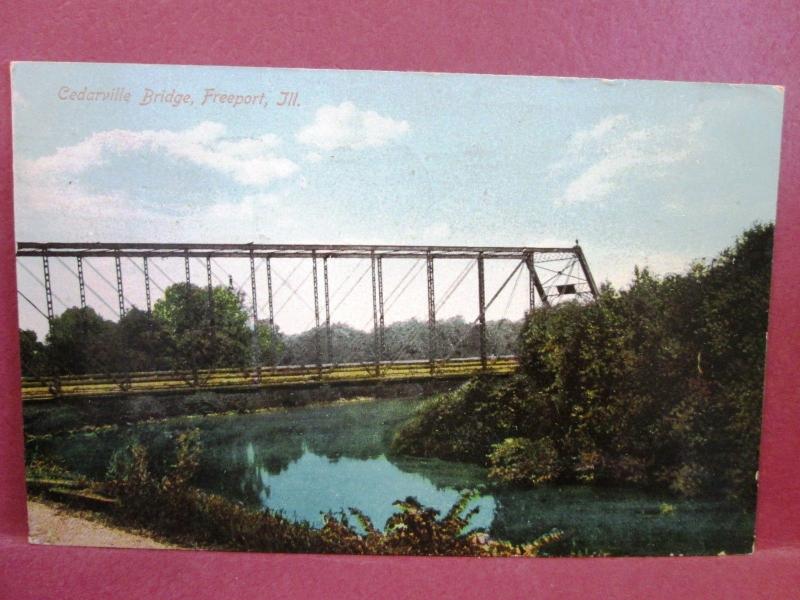 Postcard IL Freeport Cedarville Bridge 1909