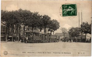 CPA AK MELUN Place de la Gare Tram de Barbizon TRAM VAPEUR (977475)