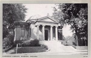WABASH  INDIANA CARNEGIE LIBRARY~CLEARVIEW B/W POSTCARD 1950s