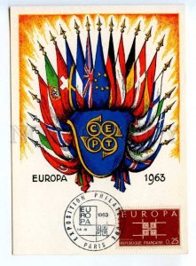 420033 FRANCE 1963 year EUROPA CEPT Council of Europe FLAGS maximum card