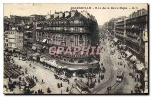 Old Postcard Marseille Rue de la Republique Tramway