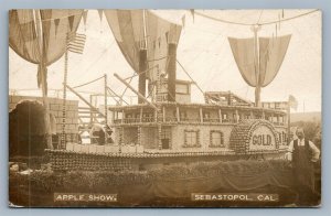 SEBASTOPOL CA APPLE SHOW ANTIQUE REAL PHOTO POSTCARD RPPC w/ CORK CANCEL