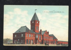 GALESBURG ILLINOIS DB&Q RAILROAD DEPOT TRAIN STATION VINTAGE POSTCARD 1908