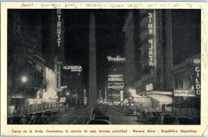 Corrientes Avenues Lights Buenos Aires Argentina Postcard Posted 1921