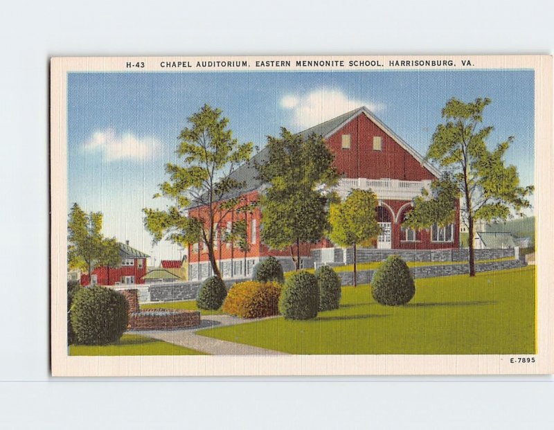 Postcard Chapel Auditorium, Eastern Mennonite School, Harrisonburg, Virginia