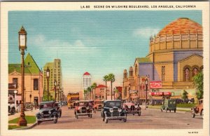 Vintage Postcard Linen SCENE ON WILSHIRE BOULEVARD, LOS ANGELES, CALIFORNIA JM5