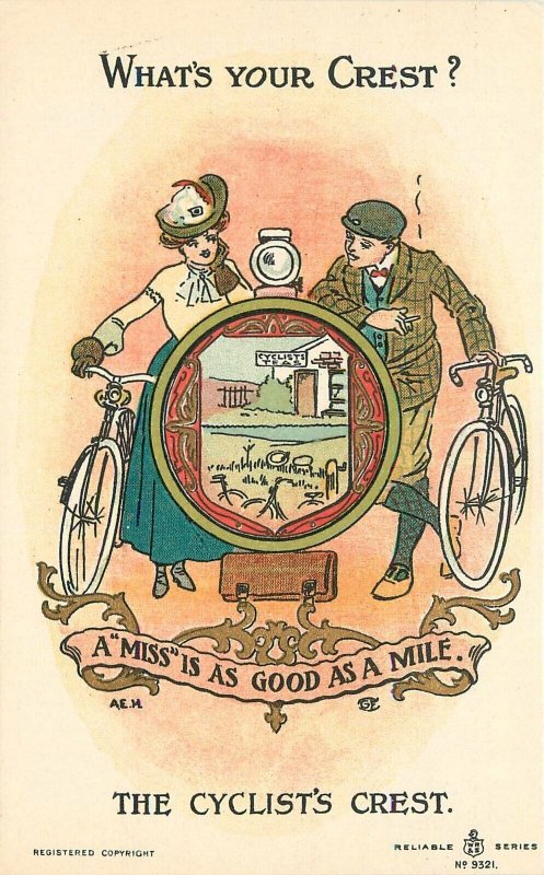 Postcard Cyclist's Crest A miss is as good as a mile Reliable 23-316 