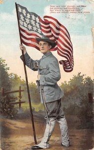 Painting of a Man Standing With a American Flag Unused 