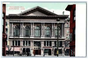 c1910's Mechanics Hall Building Street View Worcester Massachusetts MA Postcard 