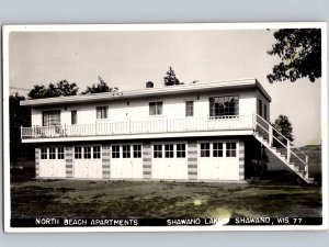 c1950 North Beach Apartments Shawano Lake Wisconsin WI RPPC Real Photo Postcard
