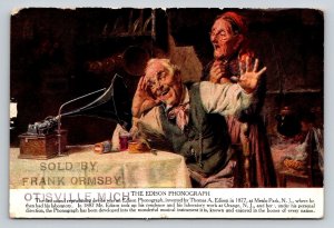 1904 Edison Phonograph Postcard Humorous Listening Scene Antique Music