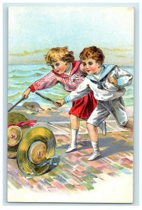 c1890's Vitalized Air Dentist York PA Children Playing Hats Sailors Trade Card 