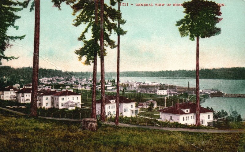 Vintage Postcard General View Houses Roadways Scenic Ocean Bremerton Washington