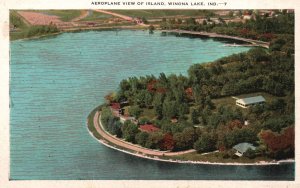 1931 Nature Island Winona Lake Aero plane View Indiana IN Posted Postcard