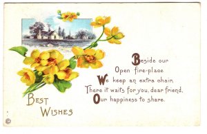 Best Wishes Greeting Postcard, Yellow Flowers