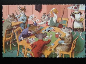 Alfred Mainzer Anthropomorphic MICE GAMBLING & PLAYING CARDS c1950s Postcard