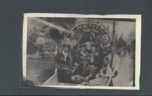 Real Photo Post Card Unknown Family About 1920 Group Of 10 In Boat