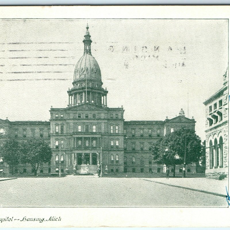 1907 Lansing, MI The State Capitol Building Litho Photo UDB Postcard Antique A18