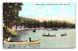 Postcard Bathing Beach At Fairmount Park Kansas City Mo. Missouri Row Boats