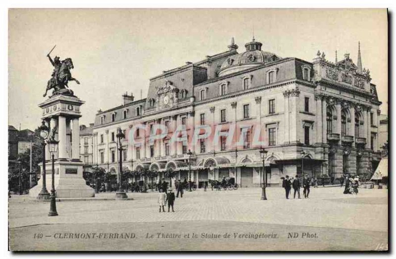 Old Postcard Clermont Ferrand Theater and the Statue of Vercingetorix