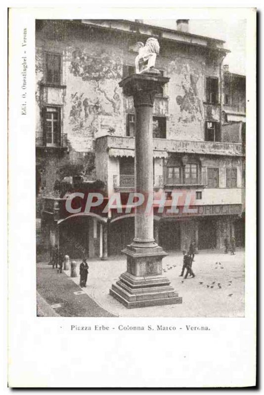 Postcard Old Verona Piazza Erbe S Marco Colonna