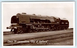 RPPC  Class 7P Locomotive CITY OF SALFORD British Railways Train Postcard