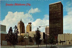 CONTINENTAL SIZE POSTCARD PANORAMIC VIEW OF DOWNTOWN OKLAHOMA CITY 1970s