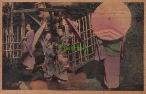 Postcard Japan Women Kimonos Holding Umbrellas