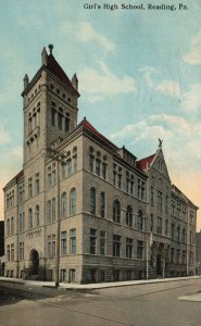 Vintage Postcard 1914 Girl's High School Building Reading Pennsylvania Structure