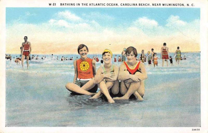 Carolina Beach North Carolina Bathing in Atlantic Ocean Antique Postcard J59181