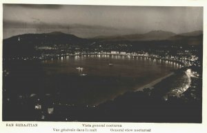 Spain San Sebastian General View Nocturnal Vintage RPPC 04.03