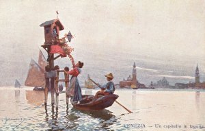 Vintage Postcard 1910's Venezia Un Capitello In Laguna Venice Italy