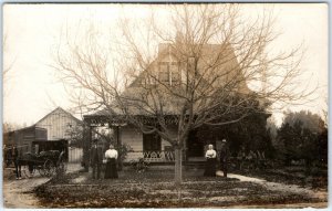 x2 SET c1910s Family Farm House RPPC 2 Couples Fruit Trees Horse Carriage A146