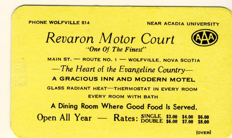 Wolfville, Nova Scotia, Canada, Revaron Motor Court Card