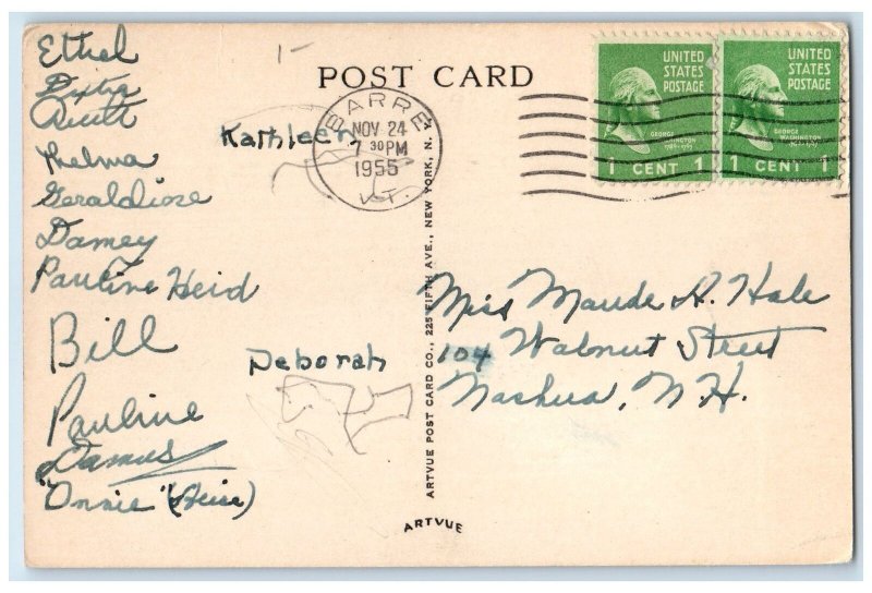 1955 Hotel Barre Exterior Roadside Barre Vermont  VT Posted Vintage Postcard