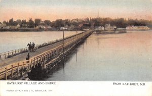 Bathhurst New Brunswick~Village Shoreline~Horse Buggy on Bridge~1910 Postcard