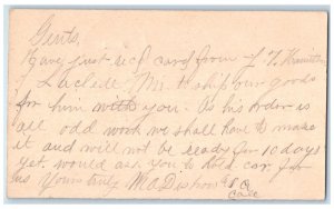 1893 JT Kamithu MA Distrow Lyons Iowa IA Clinton IA Antique Postal Card