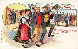 L002 Germany 1900 Gruss von der Musterung couples military litho postcard