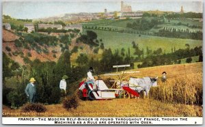 France Modern Self-Binder Machines As Operated With Oxen In Harvesting Postcard