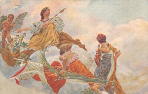 Lot124 j urban victory of music painting postcard artist signed czech republic