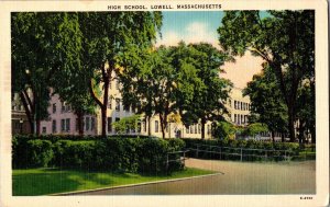 View of High School, Lowell MA Vintage Postcard L53