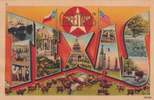 Texas Large Letter Greetings From TX 1948 Dallas to Riverton KS Postcard B13